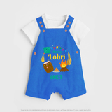 Happy Lohri - Festive Bonfire Customized Dungaree Set for Kids with Name - COBALT BLUE - 0 - 5 Months Old (Chest 18")