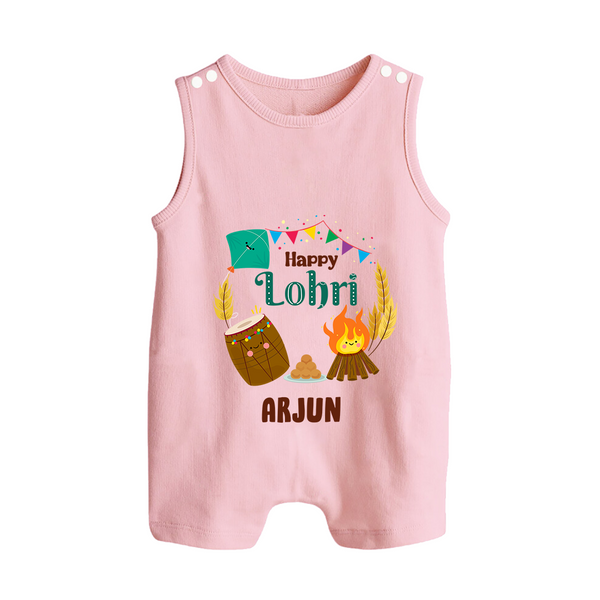 Happy Lohri - Festive Bonfire Customized Romper Suit for Babies with Name - BABY PINK - 0 - 5 Months Old (Chest 18")