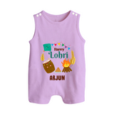 Happy Lohri - Festive Bonfire Customized Romper Suit for Babies with Name - LILAC - 0 - 5 Months Old (Chest 18")