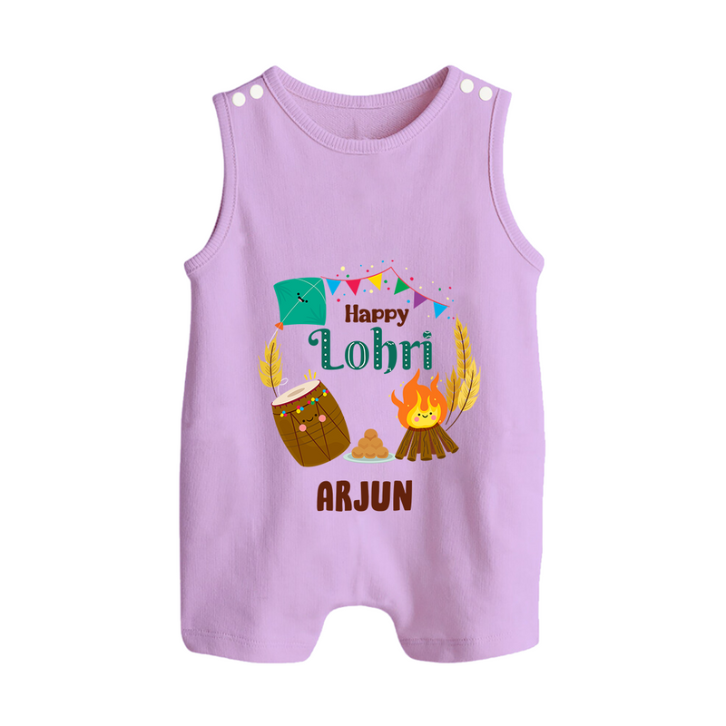 Happy Lohri - Festive Bonfire Customized Romper Suit for Babies with Name - LILAC - 0 - 5 Months Old (Chest 18")