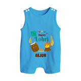 Happy Lohri - Festive Bonfire Customized Romper Suit for Babies with Name - ROYAL BLUE - 0 - 5 Months Old (Chest 18")