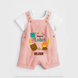 Happy Lohri - Festive Bonfire Customized Dungaree Set for Kids with Name - PEACH - 0 - 5 Months Old (Chest 18")