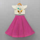 Happy Lohri - Festive Bonfire Customized Crop Top And Skirt for Kids with Name - FUSCHIA - 6 - 9 Months Old (Chest 20" , Frock Waist 20")