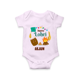 Happy Lohri - Festive Bonfire Customized Romper for Babies with Name - LILAC - 0 - 3 Months Old (Chest 16")