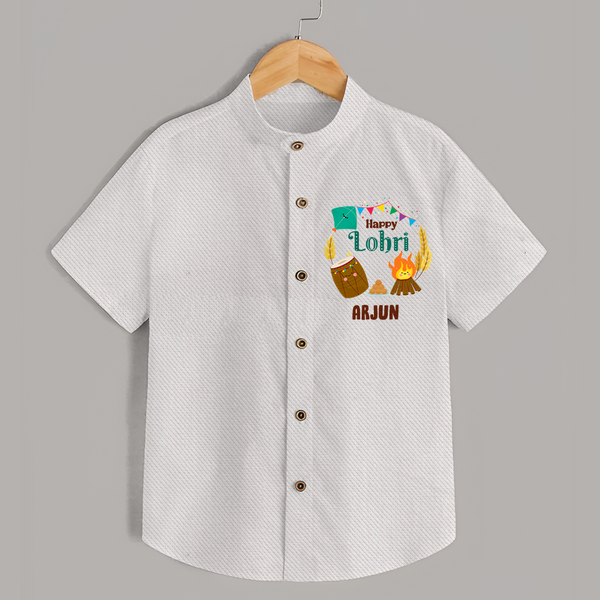 Happy Lohri - Festive Bonfire Customized Shirt for Kids with Name - WHITE - 0 - 6 Months Old (Chest 23")