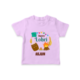 Happy Lohri - Festive Bonfire Customized T-Shirt for Kids with Name - LILAC - 0-5 Months Old (Chest 17")