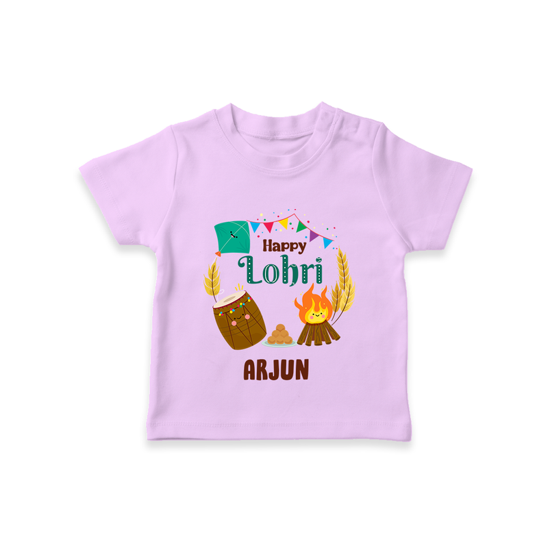 Happy Lohri - Festive Bonfire Customized T-Shirt for Kids with Name - LILAC - 0-5 Months Old (Chest 17")