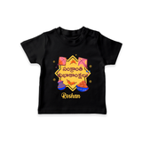 Happy Sankranti - Kite and Sunshine T-Shirt for kids with Name - BLACK - 0-5 Months Old (Chest 17")