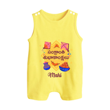 Happy Sankranti - Kite and Sunshine Romper Suit for kids with Name - PASTEL YELLOW - 0 - 5 Months Old (Chest 18")