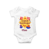 Happy Sankranti - Kite and Sunshine Romper for Babies with Name - WHITE - 0 - 3 Months Old (Chest 16")