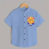 Happy Sankranti - Kite and Sunshine Shirt for kids with Name - SKY BLUE - 0 - 6 Months Old (Chest 23")