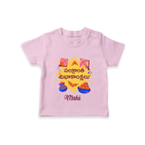 Happy Sankranti - Kite and Sunshine T-Shirt for kids with Name - PINK - 0-5 Months Old (Chest 17")