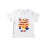 Happy Sankranti - Kite and Sunshine T-Shirt for kids with Name - WHITE - 0-5 Months Old (Chest 17")