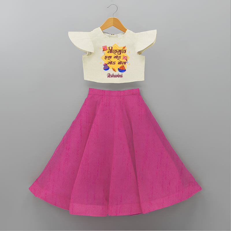 Festival in the Air - Sankranti Celebration Crop Top And Skirt for kids - FUSCHIA - 6 - 9 Months Old (Chest 20" , Frock Waist 20")