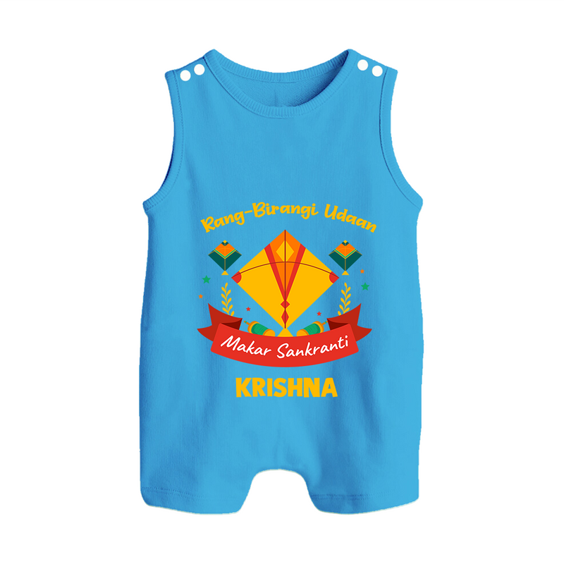 Rang-Birangi Udaan Makar Sankranti - Customized Romper Suit For kids With Name - ROYAL BLUE - 0 - 5 Months Old (Chest 18")