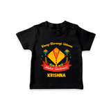 Rang-Birangi Udaan Makar Sankranti - Customized T-Shirt For kids With Name - BLACK - 0-5 Months Old (Chest 17")