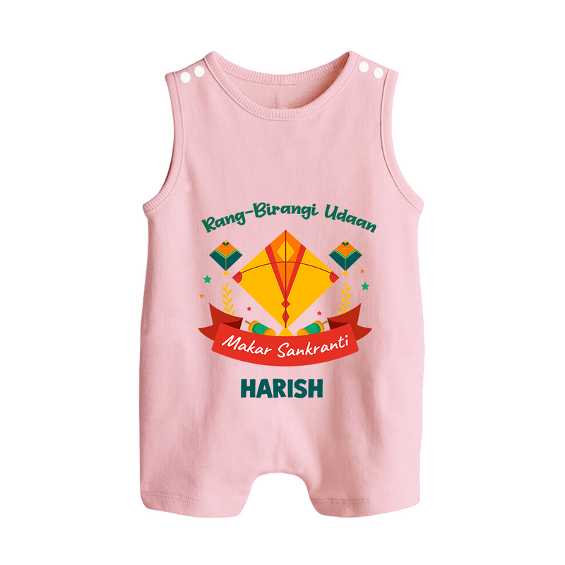 Rang-Birangi Udaan Makar Sankranti - Customized Romper Suit For kids With Name - BABY PINK - 0 - 5 Months Old (Chest 18")