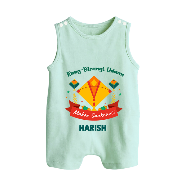 Rang-Birangi Udaan Makar Sankranti - Customized Romper Suit For kids With Name - MINT GREEN - 0 - 5 Months Old (Chest 18")