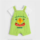 Rang-Birangi Udaan Makar Sankranti - Customized Dungaree Set For kids With Name - GREEN - 0 - 5 Months Old (Chest 18")