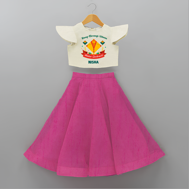 Rang-Birangi Udaan Makar Sankranti - Customized Crop Top And Skirt For kids With Name - FUSCHIA - 6 - 9 Months Old (Chest 20" , Frock Waist 20")