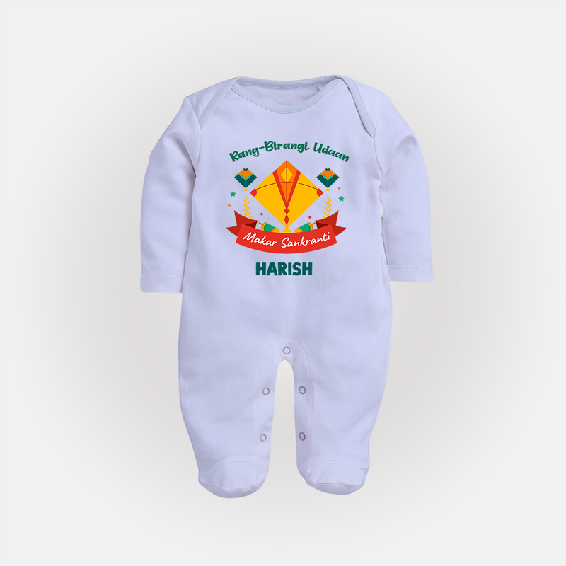 Rang-Birangi Udaan Makar Sankranti - Customized Sleep Suit For kids With Name - BABY BLUE - New Born (Chest 7.5")