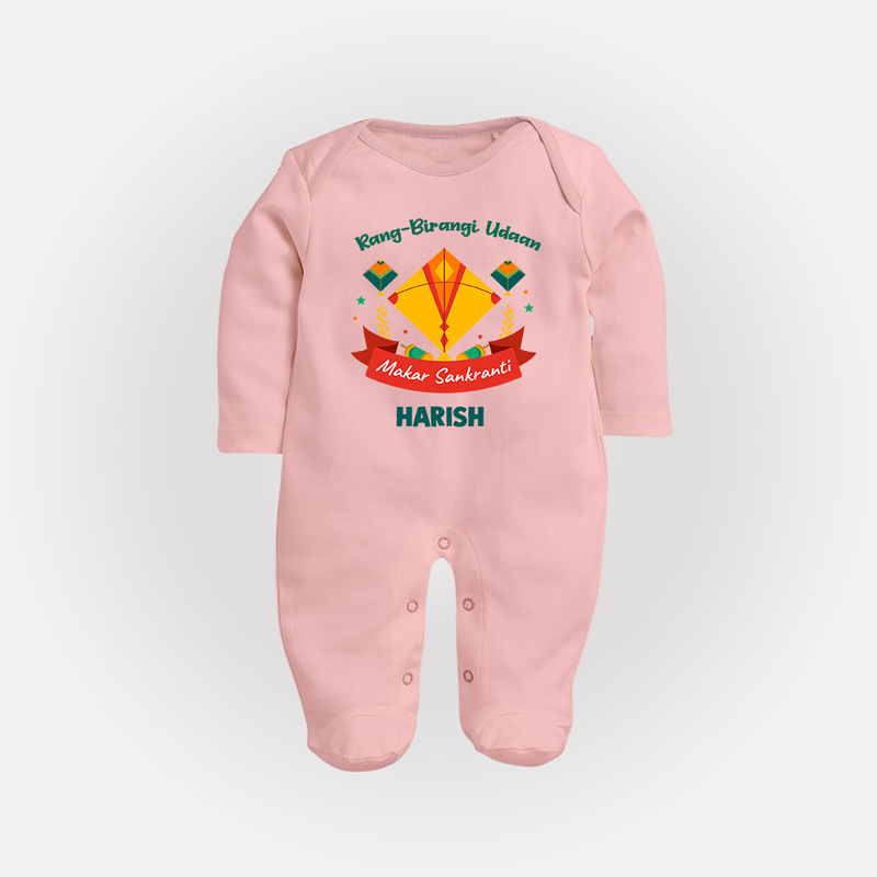 Rang-Birangi Udaan Makar Sankranti - Customized Sleep Suit For kids With Name - BABY PINK - New Born (Chest 7.5")