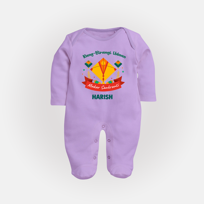 Rang-Birangi Udaan Makar Sankranti - Customized Sleep Suit For kids With Name - LILAC - New Born (Chest 7.5")