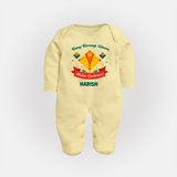 Rang-Birangi Udaan Makar Sankranti - Customized Sleep Suit For kids With Name - PASTEL YELLOW - New Born (Chest 7.5")