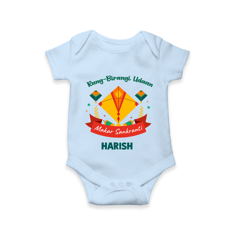 Rang-Birangi Udaan Makar Sankranti - Customized Romper For Babies With Name - BABY BLUE - 0 - 3 Months Old (Chest 16")