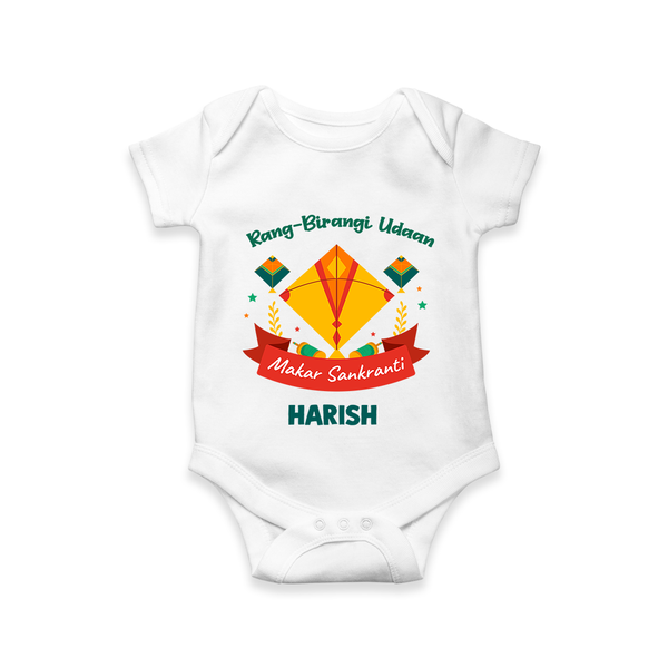 Rang-Birangi Udaan Makar Sankranti - Customized Romper For Babies With Name - WHITE - 0 - 3 Months Old (Chest 16")