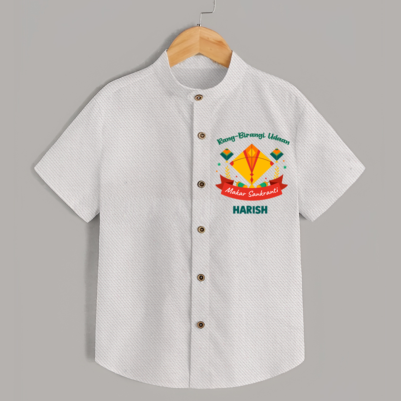 Rang-Birangi Udaan Makar Sankranti - Customized Shirt For kids With Name - WHITE - 0 - 6 Months Old (Chest 23")