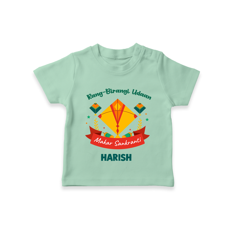 Rang-Birangi Udaan Makar Sankranti - Customized T-Shirt For kids With Name - MINT GREEN - 0-5 Months Old (Chest 17")