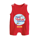 Happy Sankranti - BabyÕs First Kite Romper Suit for kids with Name - RED - 0 - 5 Months Old (Chest 18")