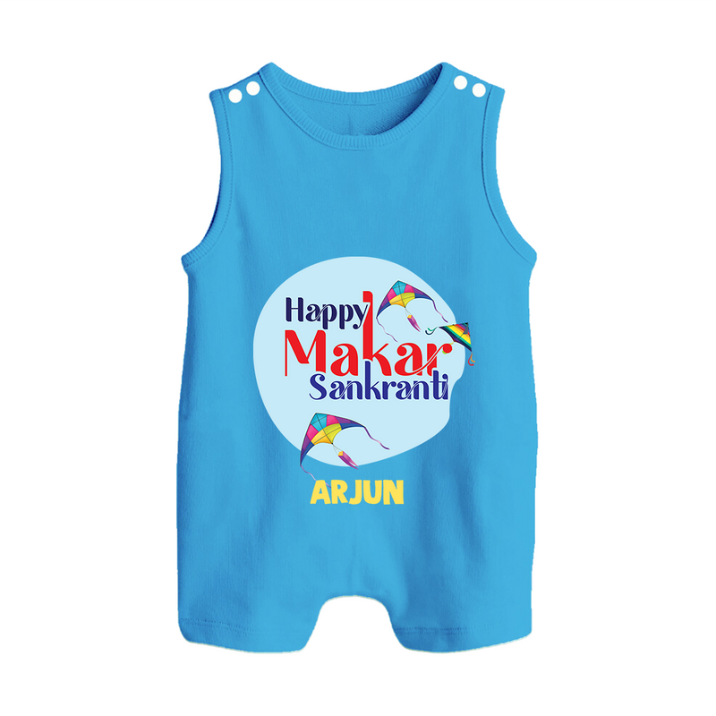 Happy Sankranti - BabyÕs First Kite Romper Suit for kids with Name - ROYAL BLUE - 0 - 5 Months Old (Chest 18")