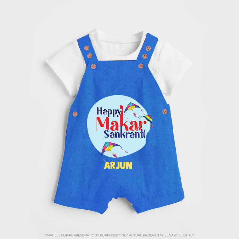 Happy Sankranti - BabyÕs First Kite Dungaree Set for kids with Name - COBALT BLUE - 0 - 5 Months Old (Chest 18")