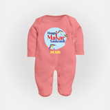 Happy Sankranti - BabyÕs First Kite Sleep Suit for kids with Name - PEACH - New Born (Chest 7.5")