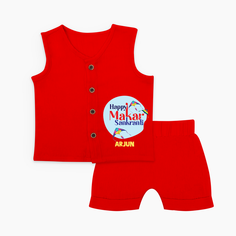 Happy Sankranti - BabyÕs First Kite Jabla Set for Babies with Name - RED - 0 - 3 Months Old (Chest 9.8")