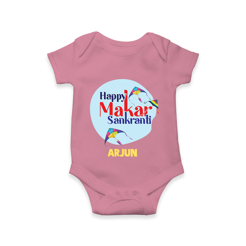 Happy Sankranti - BabyÕs First Kite Romper for Babies with Name - ONION - 0 - 3 Months Old (Chest 16")