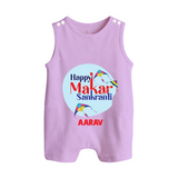 Happy Sankranti - BabyÕs First Kite Romper Suit for kids with Name - LILAC - 0 - 5 Months Old (Chest 18")