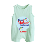 Happy Sankranti - BabyÕs First Kite Romper Suit for kids with Name - MINT GREEN - 0 - 5 Months Old (Chest 18")