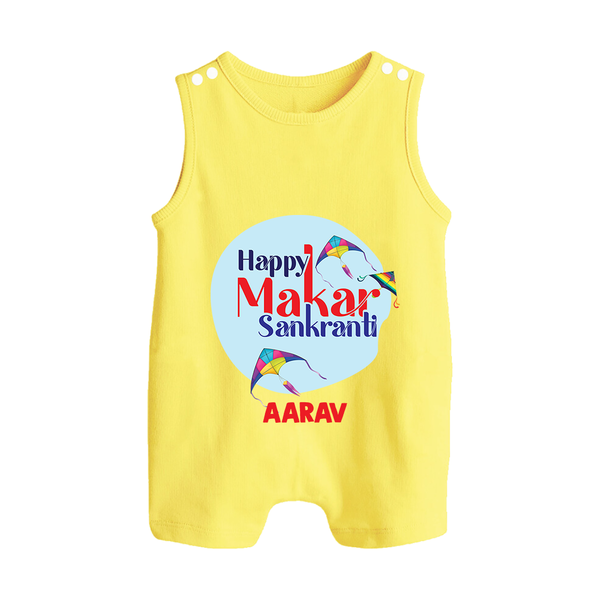 Happy Sankranti - BabyÕs First Kite Romper Suit for kids with Name - PASTEL YELLOW - 0 - 5 Months Old (Chest 18")