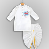 Happy Sankranti - BabyÕs First Kite Drapped Dhoti for kids with Name - WHITE - 0 - 6 Month Old (Chest 24", Kurta Length 14" , Waist 19", Dhoti Length 14")