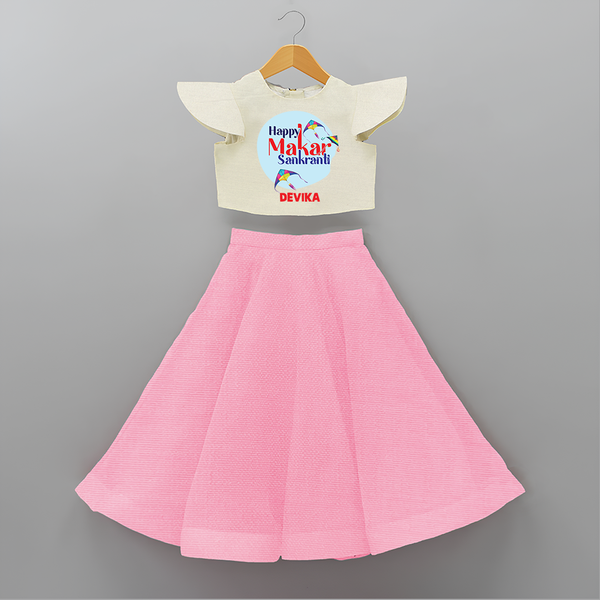 Happy Sankranti - BabyÕs First Kite Crop Top And Skirt for kids with Name - PINK - 6 - 9 Months Old (Chest 20" , Frock Waist 20")