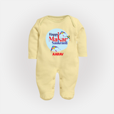 Happy Sankranti - BabyÕs First Kite Sleep Suit for kids with Name - PASTEL YELLOW - New Born (Chest 7.5")