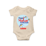 Happy Sankranti - BabyÕs First Kite Romper for Babies with Name - IVORY - 0 - 3 Months Old (Chest 16")