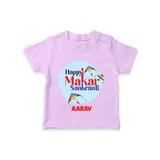 Happy Sankranti - BabyÕs First Kite T-Shirt for kids with Name - LILAC - 0-5 Months Old (Chest 17")