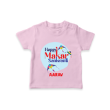 Happy Sankranti - BabyÕs First Kite T-Shirt for kids with Name - PINK - 0-5 Months Old (Chest 17")