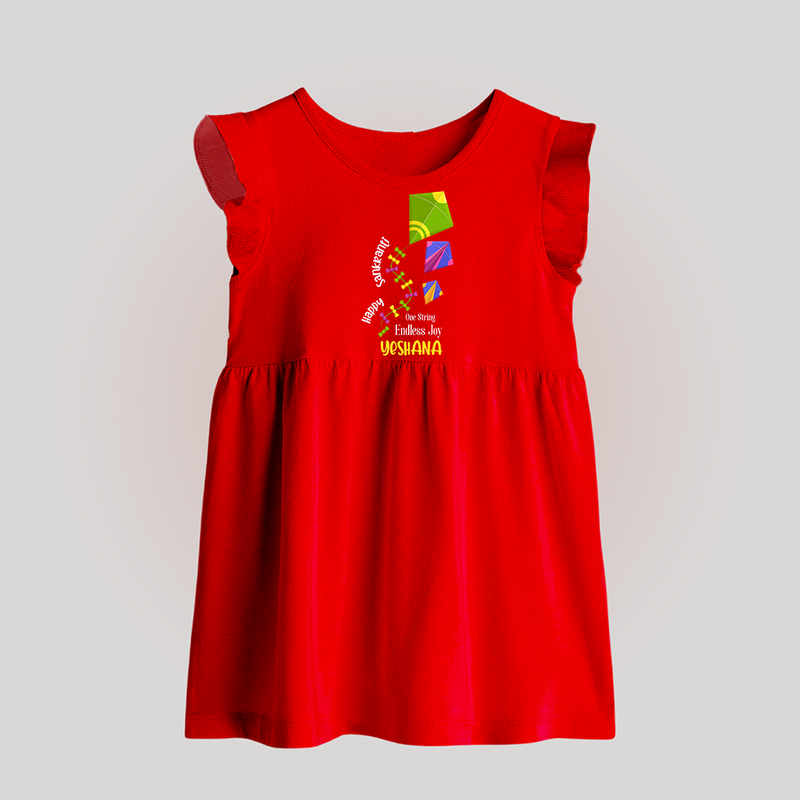 Happy Sankranti - One String Endless Joy Baby Frock for Babies with Name - RED - 0 - 3 Months Old (Chest 17")