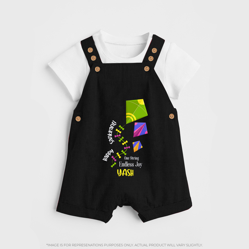 Happy Sankranti - One String Endless Joy Dungaree Set for kids with Name - BLACK - 0 - 5 Months Old (Chest 18")