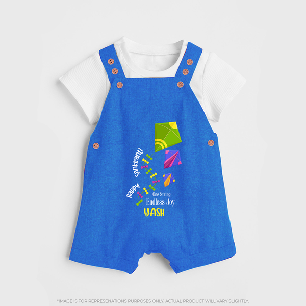 Happy Sankranti one string endless joy | Customized Dungaree with Name - COBALT BLUE - 0 - 5 Months Old (Chest 18")